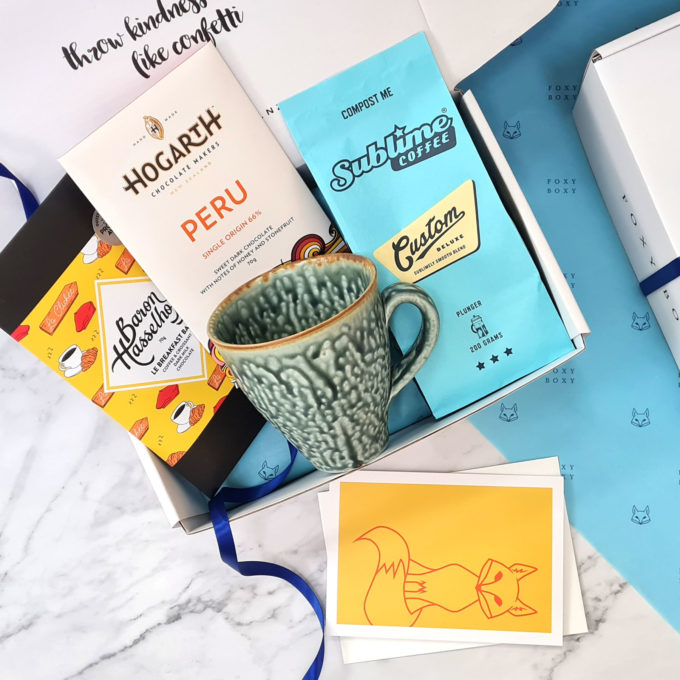 Espresso Your Love coffee gift box, NZ chocolate, pottery mug, plunger coffee