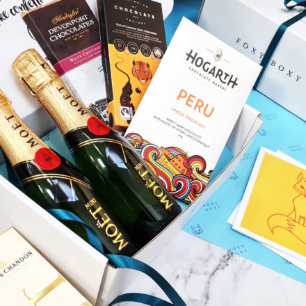 FOXY BOXY Sparkling Celebration Gift Box, French Champagne, Mini Moet, NZ Craft Chocolate