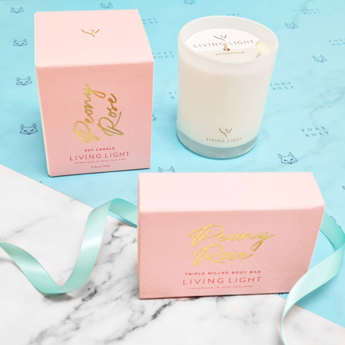 Living Light small peony soy candle and triple milled body bar