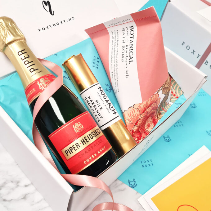 Olivia gift box by FOXY BOXY. Champagne hamper featuring Piper Heidsieck.