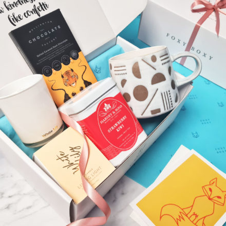 Lovely To A Tea Gift Box By FOXY BOXY, Scented Candle, Fruit Tea, Craft Chocolate And Stylish Mug