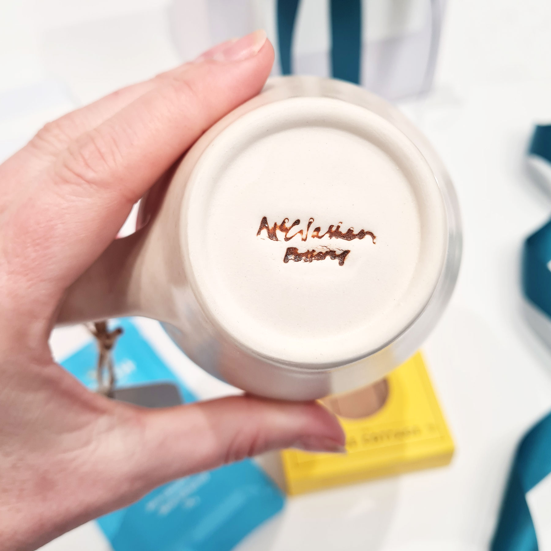 FOXY-BOXY-mcglashen-pottery-mug-stamped-bottom McGlashen Pottery mug with hand stamped signature on base of mug. NZ made quality.