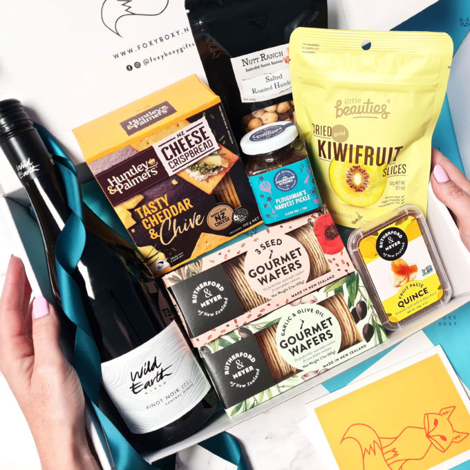 Central Otago Pinot & Nibbles Hamper, gourmet New Zealand gift box by FOXY BOXY