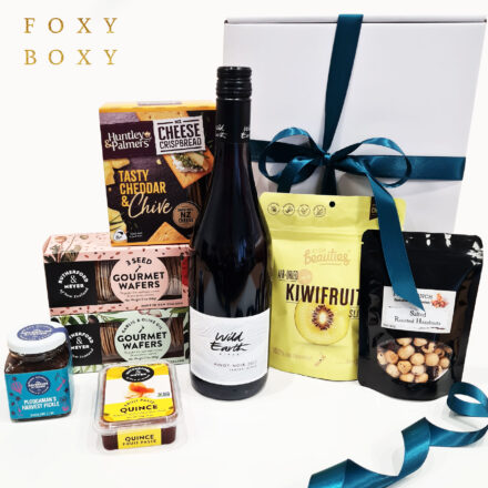 Central Otago Pinot & Nibbles Gift Box By FOXY BOXY. All New Zealand Made And Delivered Nationwide