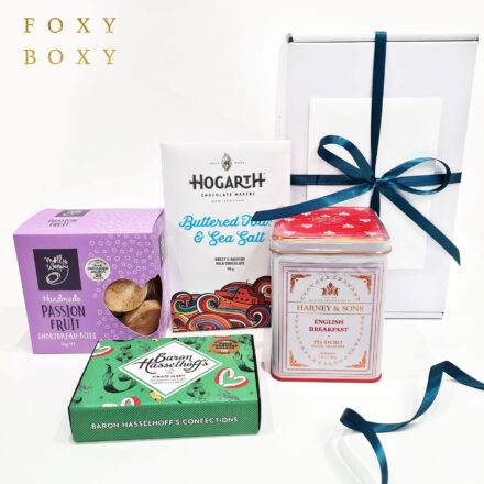 Tea, Cookies & Treats Gift Box By FOXY BOXY. Tea Gift Hamper Delivered New Zealand-wide.