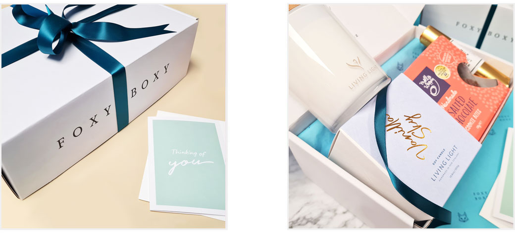 FOXY BOXY gift box with our "thinking of you" card. 
