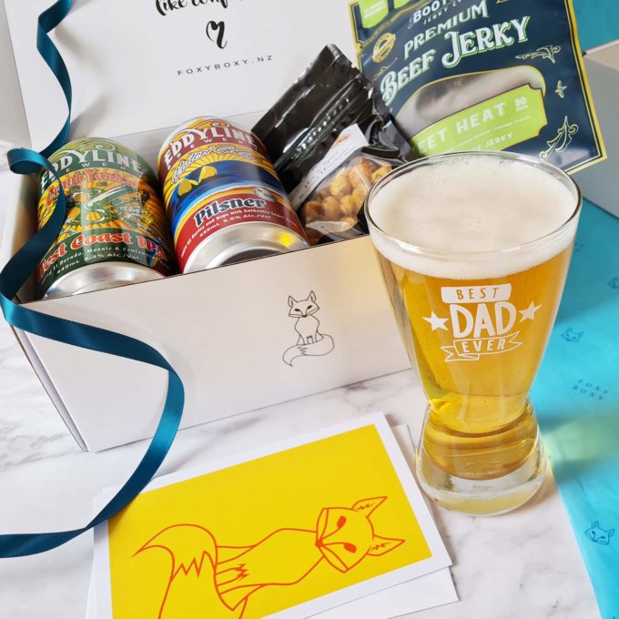 Beer Hamper, Gift Box with "best dad EVER" beer glass, FOXY BOXY NZ