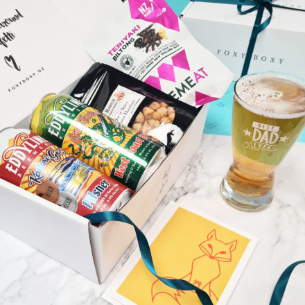 Best Dad Ever Hamper, 2 Beers, Beer Glass With "best Dad Ever" Print, Roasted Nuts And Biltong. FOXY BOXY Gift Boxes NZ