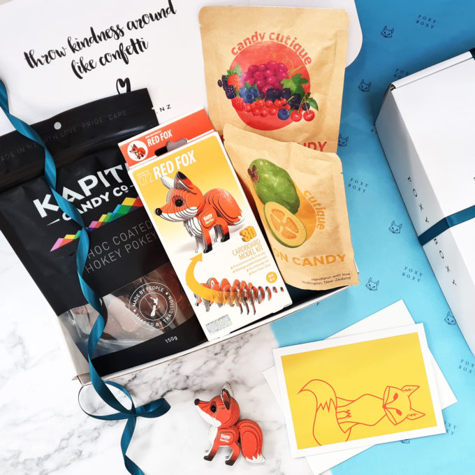 Gift Box for girl or boy, popular 3d fox model kit, gourmet cotton candy, choc coated hokey pokey