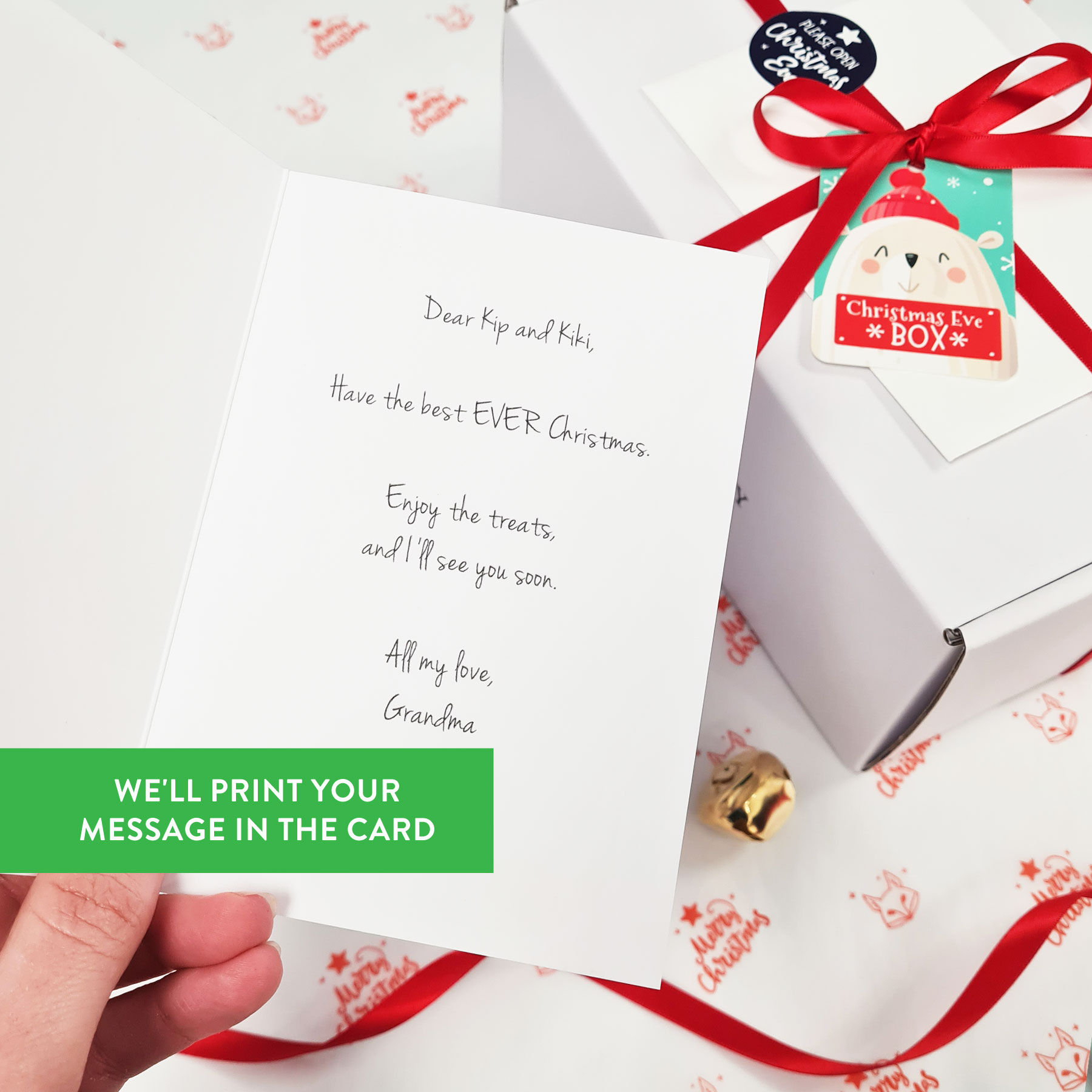 2025-FOXY-BOXY-loving-card-message-from-childrens-grandma FOXY BOXY prints your message inside the card.