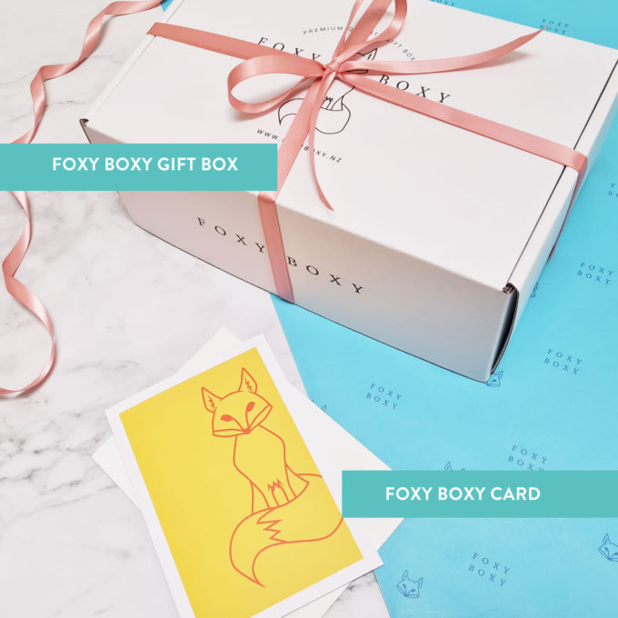 FOXY BOXY Gift Box with blush ribbon and FOXY card