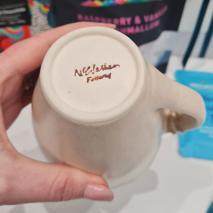 McGlashen Pottery classic mug hand crafted and hand stamped base with logo