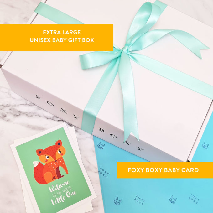 Extra large unisex baby hamper and card FOXY BOXY NZ Gift Box