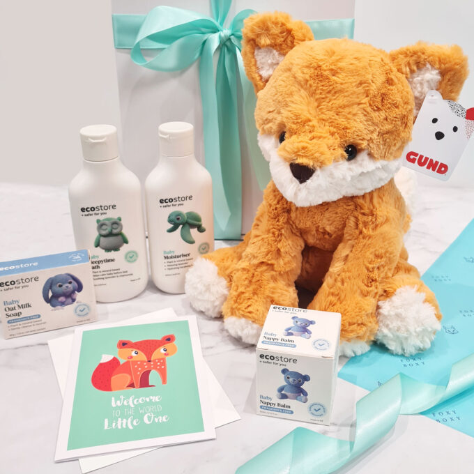Fox In Box Baby Hamper by FOXY BOXY. Delivered New Zealand-wide.