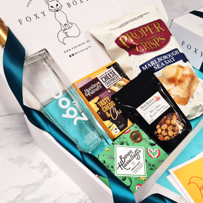 NZ Gold Vodka gift hamper by FOXY BOXY. Delivered New-Zealand-wide
