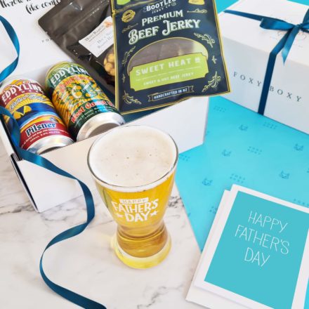Happy Father's Day Gift Box, FOXY BOXY NZ, Beer Glass, Pilsner And Ipa, Beef Jerky And Roasted Nuts