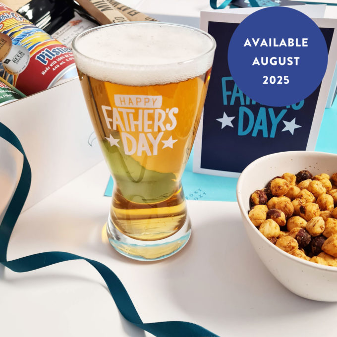 Happy Father's Day gift box with beer glass available August 2025