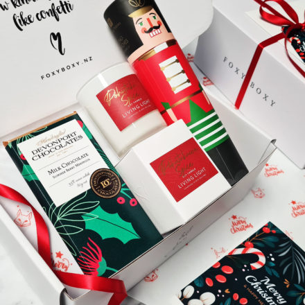 Christmas Spirit Gift Box By FOXY BOXY With Nutcracker Matches, Spiced Pohutukawa Scented Soy Candle, Christmas Chocolate.