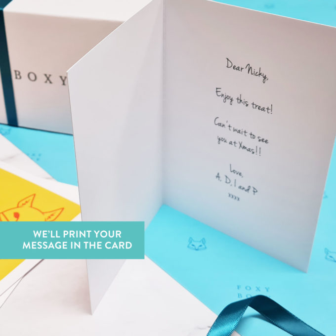 Example of customer message printed in FOXY BOXY greeting carde printed