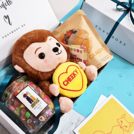 Mikey Monkey Cute Plush Gift Box With Gourmet Candy Floss And Handmade Rock Candy