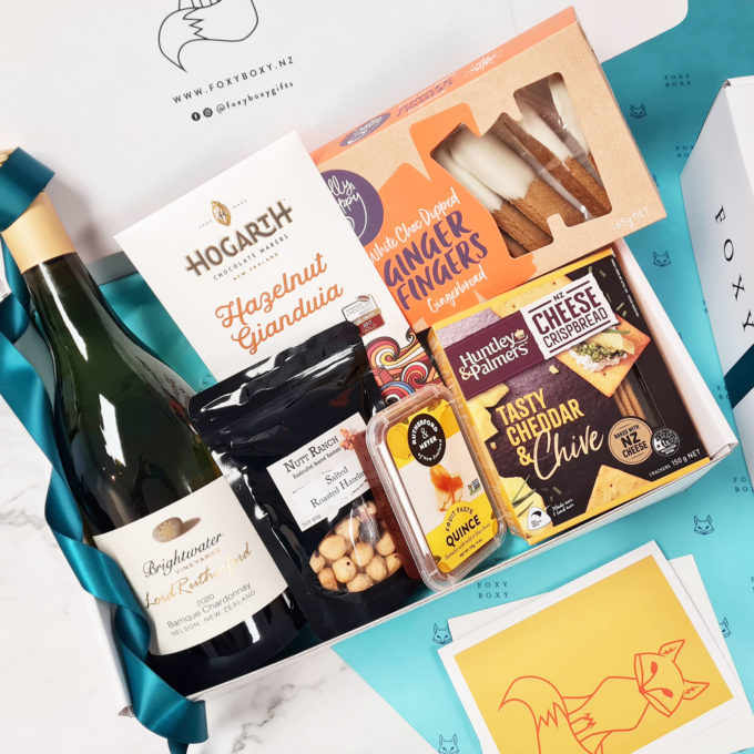 Exceptional quality Chardonnay and gourmet treats. FOXY BOXY gift boxes NZ