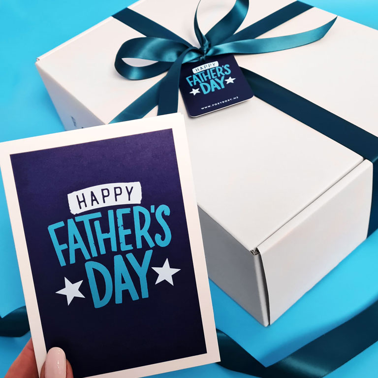 Father's Day card and box presentation by FOXY BOXY. New Zealand Father's Day gifts delivered.