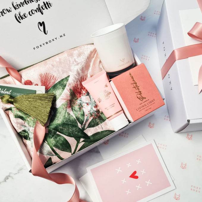 Pink-themed Floral Pamper gift box by FOXY BOXY. Delivered New Zealand-wide.