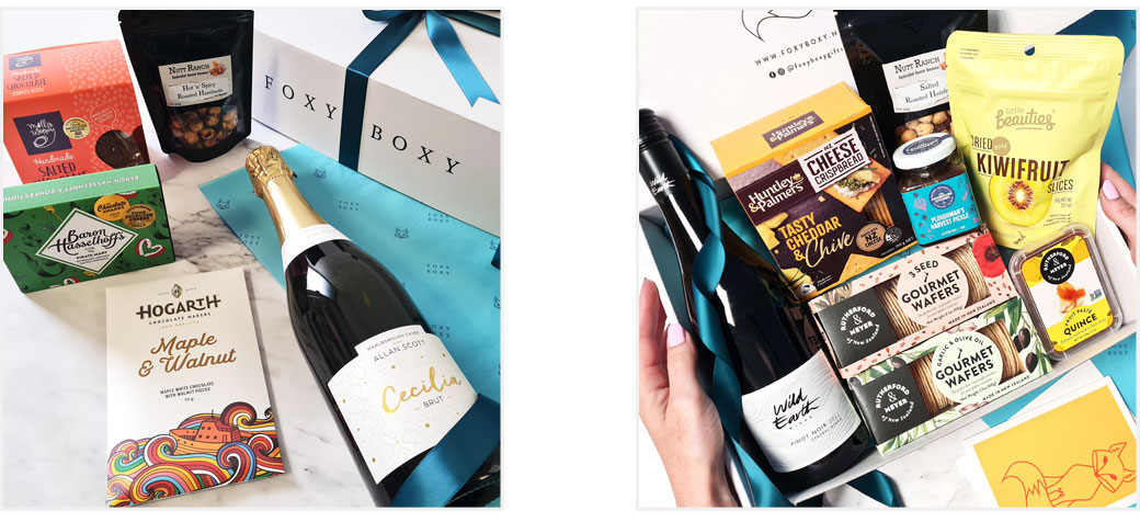 New Zealand wine gift hampers delivered to their door. FOXY BOXY gift boxes NZ