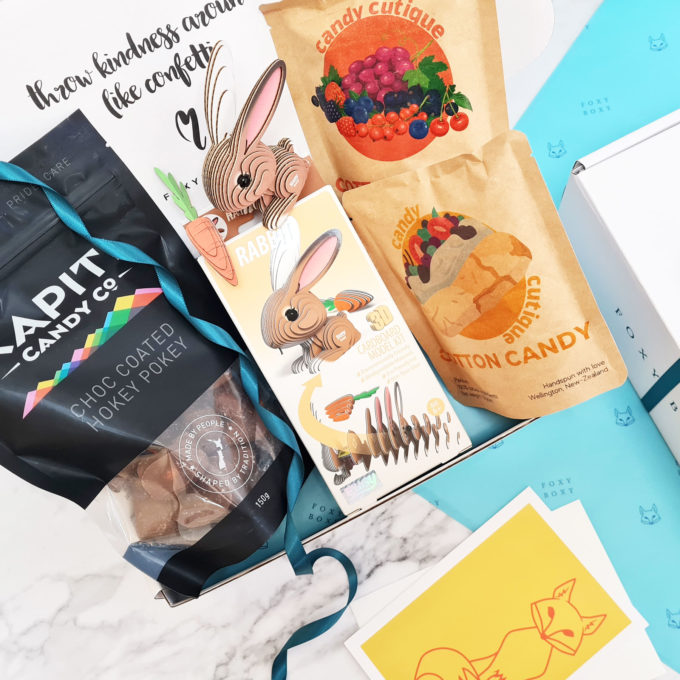 Kids Hamper with 3D Rabbit Model with Carrot, Bag of Hokey Pokey Bites and 2 Gourmet Candy Floss