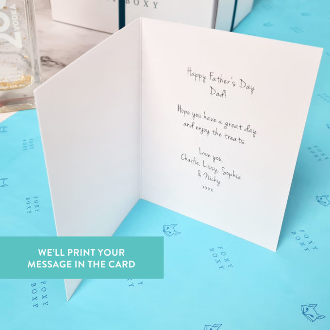FOXY BOXY Father's Day card with message printed inside