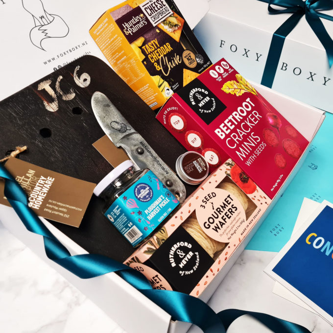 Deluxe Cheeseboard Hamper by FOXY BOXY gift boxes. All New Zealand made