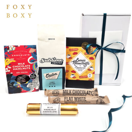 Coffee Is Life Gift Box By FOXY BOXY. Award-winning NZ Chocolate And Sublime Coffee Create The Perfect Hamper For A Coffee Fan.