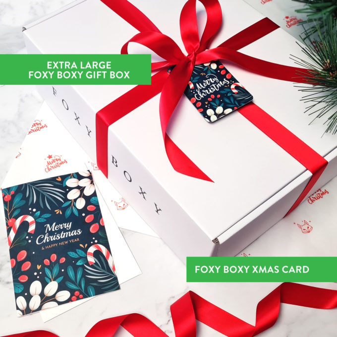 Extra large FOXY BOXY Christmas gift box with Merry Christmas card.